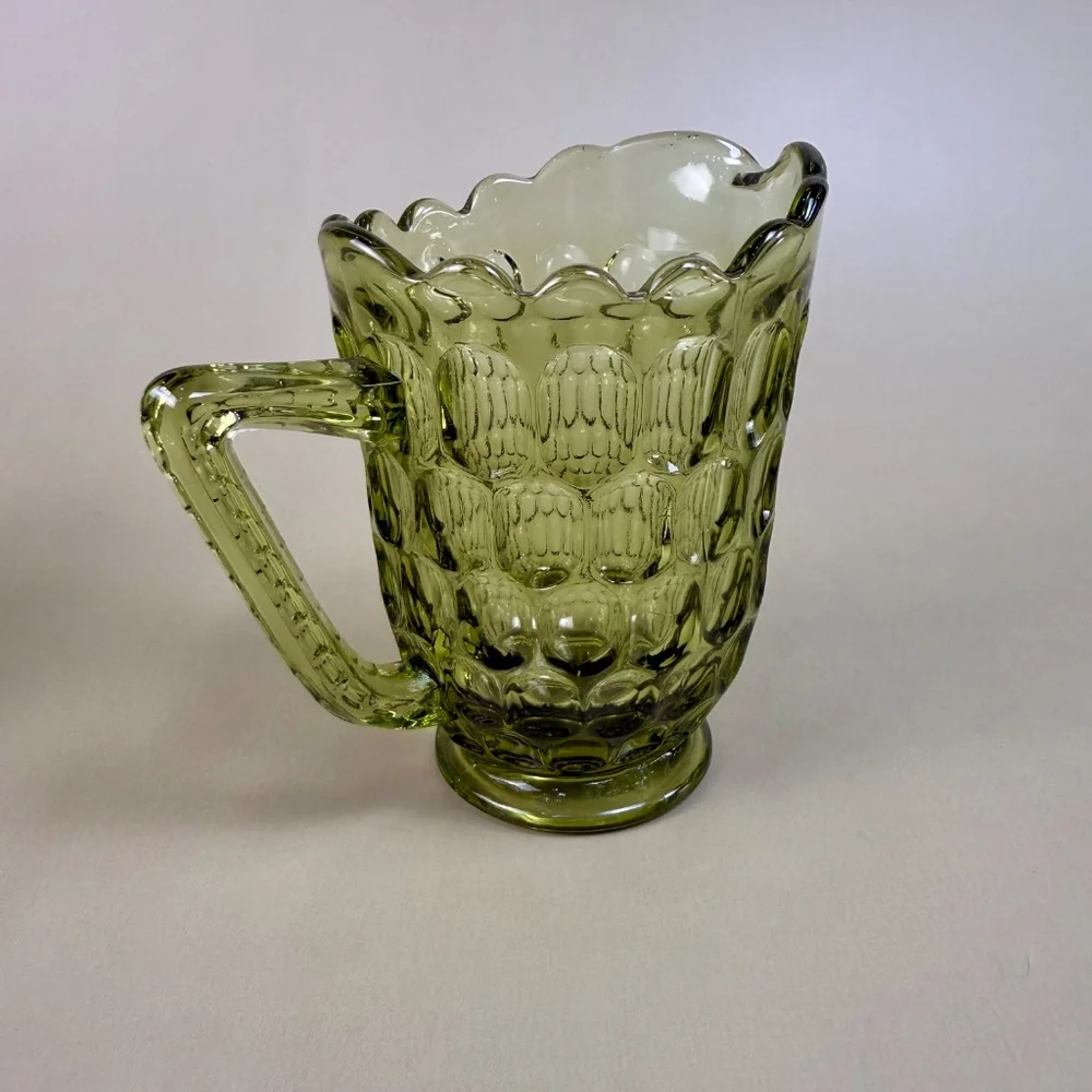 UV Reactive Fenton Green Thumbprint Glass Creamer & Sugar Bowl Set - Picture 13 of 16